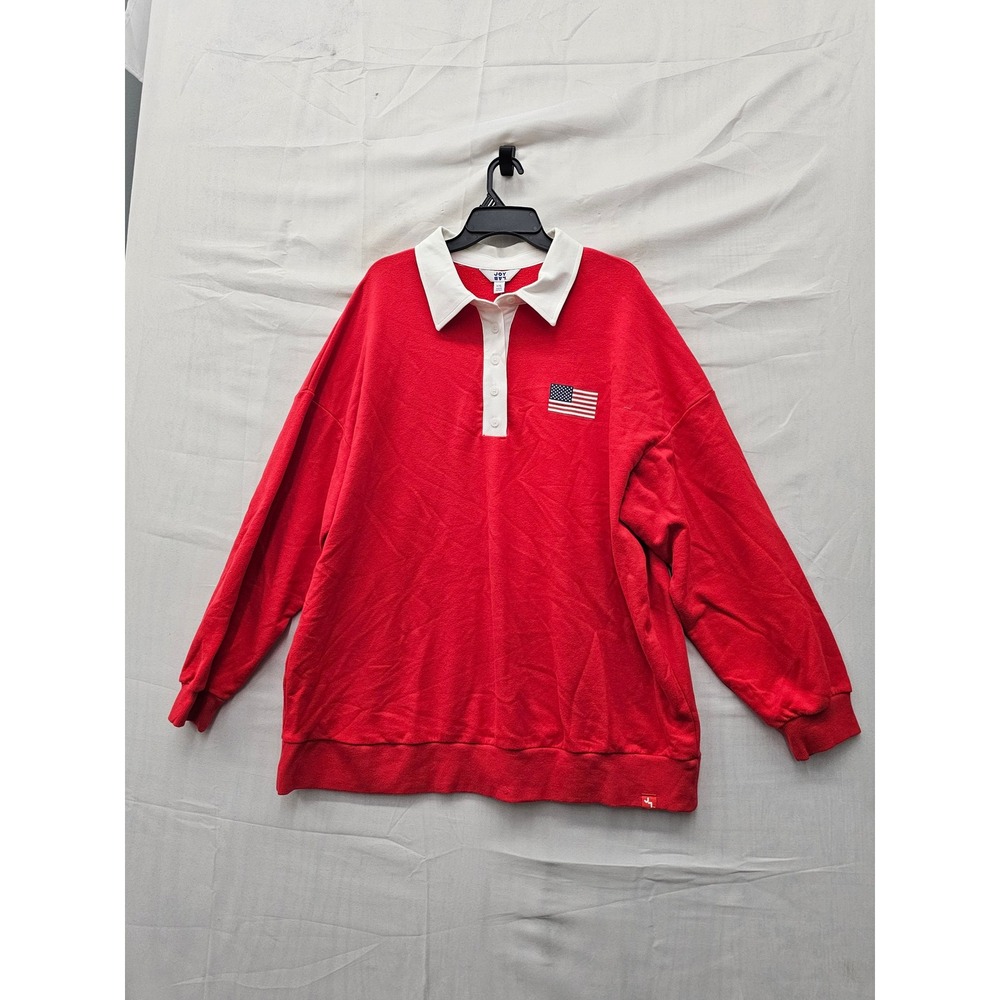 JoyLab Womens Patriotic Rugby Pullover Sweatshirt Red Cotton Blend Size XXL